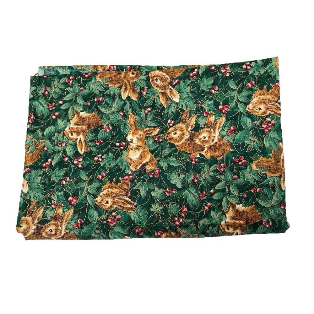 Brown Bunnies Berries Green Leaves Fabric CAMELOT Hoffman Int. 100% Cotton - Picture 3 of 3